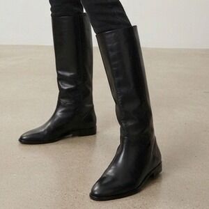 Regency Colby Black Leather Tall Boots Made in Brazil Womens 7M Low Heel